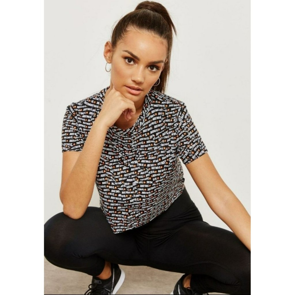 Small Women's Nike Crop Top T-Shirt Just Do It Print Logo Black White Aq0249-010